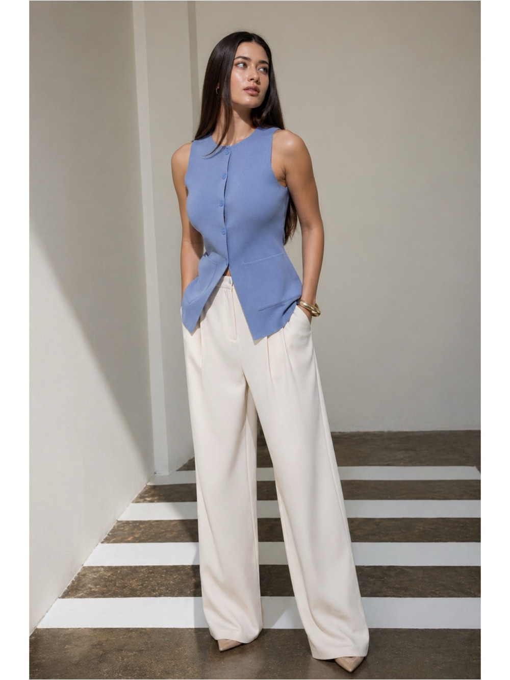 NWT Sleeveless Button-Front Knit Top - Periwinkle Blue